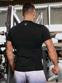 Manfinity Fitness Men Camo Print Sports Tee Workout Tops Workout Tops Gym Top Breathable Compression Shirt Men - Black - View 2