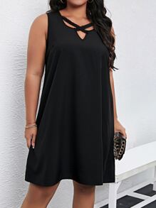 SHEIN LUNE Vestido tank con tira cruzada delantera - Negro - Ver 4
