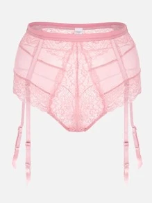 Floral Lace Garter Panty - Pink - View 5