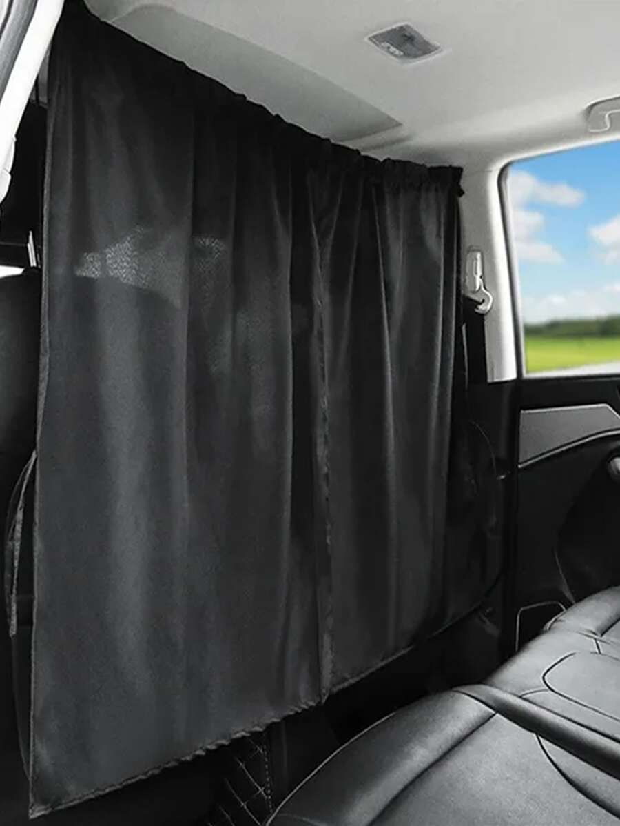 1pc Sun Shade Car Front & Rear Seat Partition Privacy Curtain, Car Sun Shade - Black - View 1