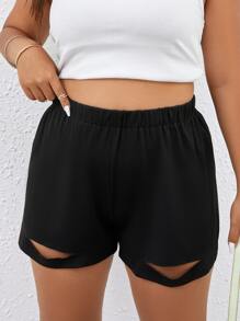 SHEIN Holidaya Shorts unicolor con abertura - Negro - Ver 3