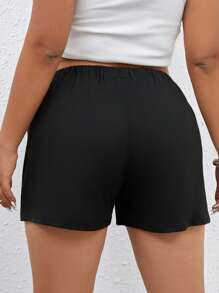 SHEIN Holidaya Shorts unicolor con abertura - Negro - Ver 2