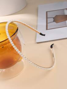 优雅简约仿珍珠装饰发箍、发带、发圈、发饰、头饰 - 米色 - 查看 1