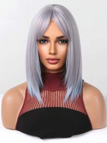 黑色短款鲍勃假发，带刘海，14 英寸黑色直发，女士日常服装假发，合成耐热假发 - 彩色 - 查看 9