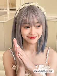 黑色短款鲍勃假发，带刘海，14 英寸黑色直发，女士日常服装假发，合成耐热假发 - 彩色 - 查看 3