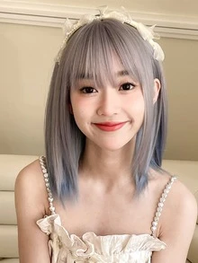 黑色短款鲍勃假发，带刘海，14 英寸黑色直发，女士日常服装假发，合成耐热假发 - 彩色 - 查看 4