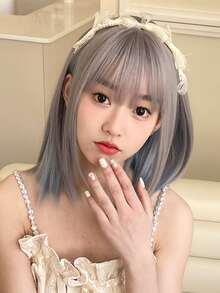 黑色短款鲍勃假发，带刘海，14 英寸黑色直发，女士日常服装假发，合成耐热假发 - 彩色 - 查看 5