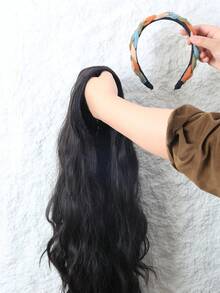 Long Curly Synthetic Hair Extension With Headband - Black - View 5