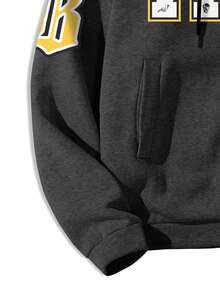 Manfinity Hypemode Lỏng lẻo phù hợp Nam Hoodie Với Đồ họa Khẩu hiệu , Dây kéo Khép kín , Nhiệt Lót Và Dây rút - Màu xám đen - Xem 4