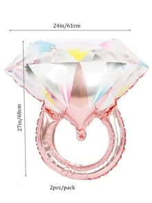 2 piezas/set Globo decorativo látex diamante en forma de aro para fiesta - Oro rosa - Ver 2