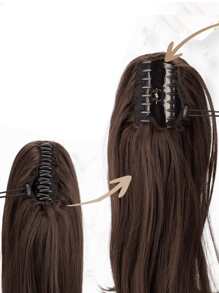 Tóc đuôi ngựa xoăn dài tổng hợp nối dài bằng móng vuốt - màu nâu - Xem 3