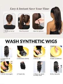 Tóc đuôi ngựa xoăn dài tổng hợp nối dài bằng móng vuốt - màu nâu - Xem 4