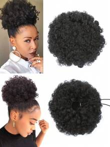 Afro Puff Drawstring Ponytail Extension, Premium Black 1B# 60 Gram Short Synthetic Afro Ponytail For Natural Hair, Clip On Kinky Curly Bun For Christmas New Year Carnival Music Festival - Black - View 2