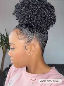 Afro Puff Drawstring Ponytail Extension, Premium Black 1B# 60 Gram Short Synthetic Afro Ponytail For Natural Hair, Clip On Kinky Curly Bun For Christmas New Year Carnival Music Festival - Black - View 3
