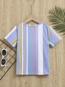 SHEIN Young Boy Striped & Palm Tree Print Tee - Multicolor - View 2