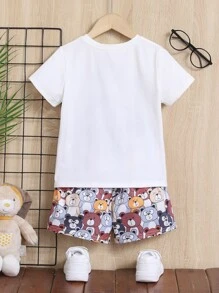 SHEIN 小男童卡通圖案T恤和短褲