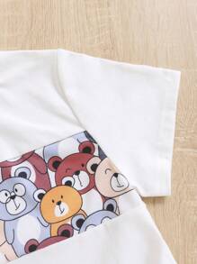 SHEIN 小男童卡通圖案T恤和短褲