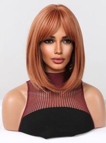 Tóc giả tổng hợp ngắn thẳng có tóc mái - trái cam - Xem 7