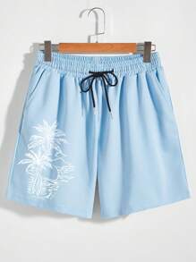 Manfinity Hypemode Quần Short Nam Dây kéo Nhiệt đới Giải trí - Màu xanh nhạt - Xem 3