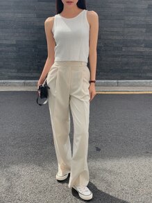 DAZY Solid Sleeveless Knit Top - White - View 3