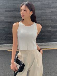 DAZY Solid Sleeveless Knit Top - White - View 4