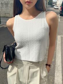 DAZY Solid Sleeveless Knit Top - White - View 5