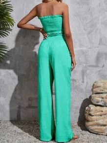 SHEIN Tall con cordón delantero Top bandeau & Pantalones de pierna ancha - Azul menta - Ver 2