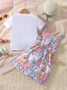 Toddler Girls Cartoon Graphic Pinafore Dress & Tee - Multicolor - View 2