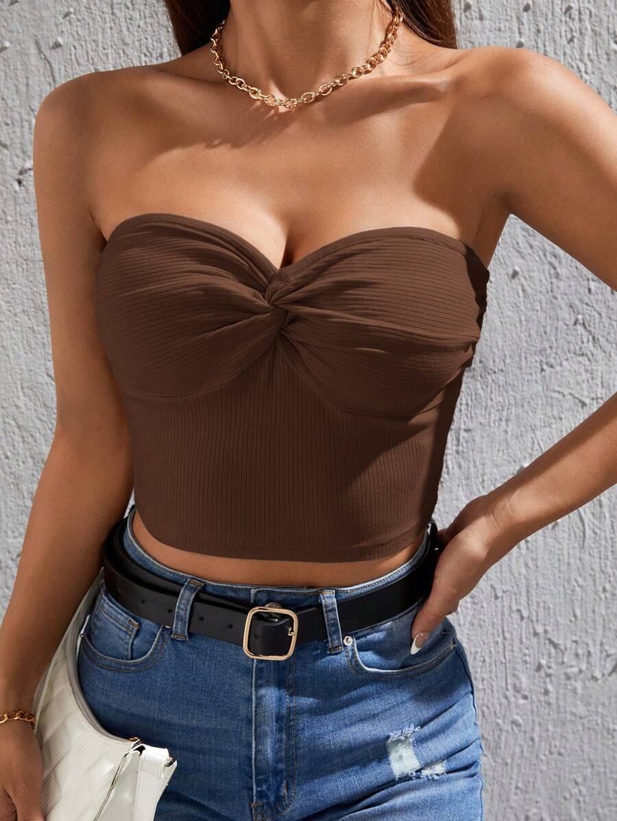 SHEIN PETITE 前扭結短款抹胸上衣