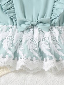 小女童荷葉邊蕾絲拼接花邊下擺上衣和褲子 - 薄荷綠 - 查看 5