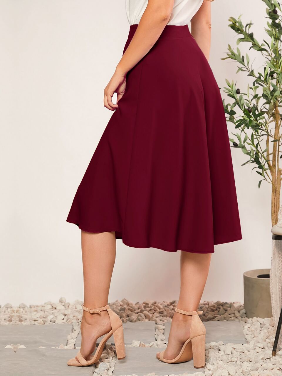 Solid Flare Hem Skirt
