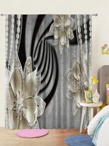 2pcs Flower Pattern Waterproof Curtain - Multicolor - View 6