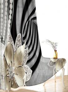 2pcs Flower Pattern Waterproof Curtain - Multicolor - View 7