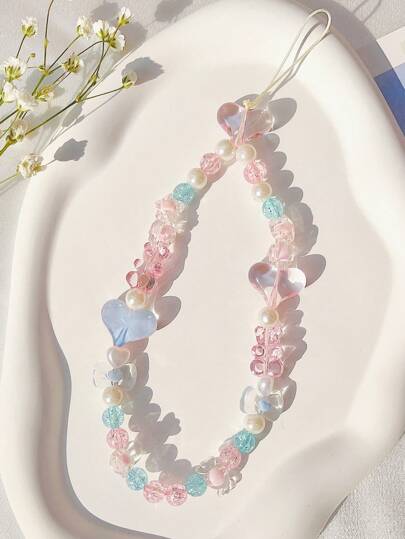 1pc Heart Decor Beaded Phone Lanyard Gifts For Mother, Family, Friends, Birthday, Holiday Phone Charm, Phone Chain