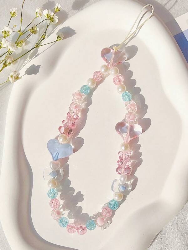 1pc Heart Decor Beaded Phone Lanyard Gifts For Mother, Family, Friends, Birthday, Holiday Phone Charm, Phone Chain