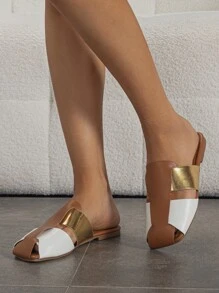 Women Colorblock Cut Out Flats, Fashion Outdoor Mule Flats - Multicolor - View 1