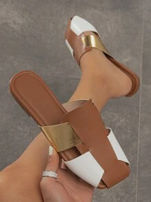 Women Colorblock Cut Out Flats, Fashion Outdoor Mule Flats - Multicolor - View 2