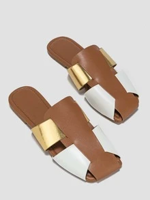 Women Colorblock Cut Out Flats, Fashion Outdoor Mule Flats - Multicolor - View 4