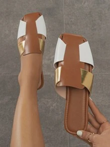 Women Colorblock Cut Out Flats, Fashion Outdoor Mule Flats - Multicolor - View 6