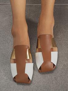 Women Colorblock Cut Out Flats, Fashion Outdoor Mule Flats - Multicolor - View 7