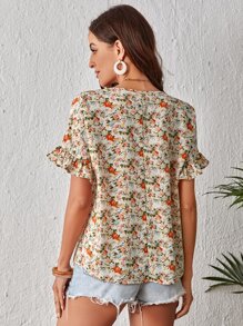 SHEIN VCAY 滿版印花荷葉袖襯衫 - 彩色 - 查看 2