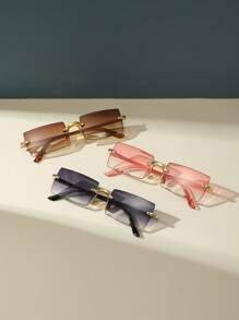 3雙女性無框方形波希米亞風太陽眼鏡，適用於戶外和日常裝飾，復古款太陽眼鏡，沙灘太陽眼鏡 - 彩色 - 查看 1