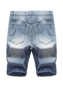 男士破洞百慕大牛仔短裤 - 淺色水洗藍 - 查看 2