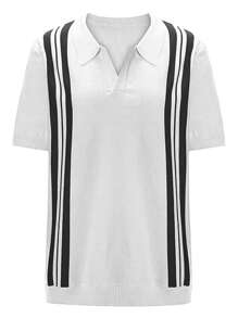 男士條紋圖案針織上衣 - 米色 - 查看 1