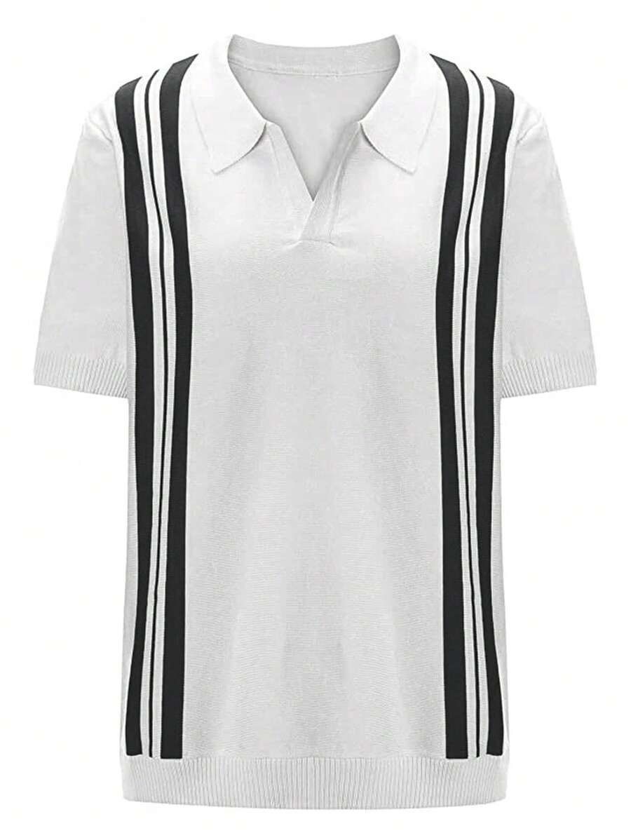 男士條紋圖案針織上衣 - 米色 - 查看 1