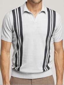 男士條紋圖案針織上衣 - 米色 - 查看 4