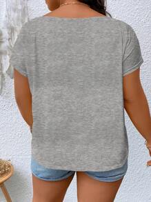 SHEIN LUNE Camiseta girante delantero de manga murciélago - Gris - Ver 2