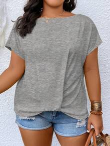 SHEIN LUNE Camiseta girante delantero de manga murciélago - Gris - Ver 6