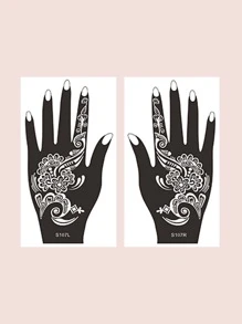 2 piezas Plantilla de tatuaje ahuecada con patrón de flores - Negro - Ver 1