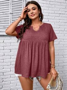 SHEIN LUNE Camiseta de cuello de muesca peplum - Rojo - Ver 4